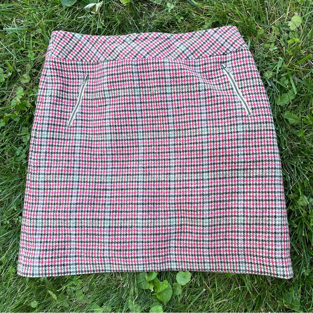 Talbots Pink and Gray‎ Houndstooth Wool Blend Skirt